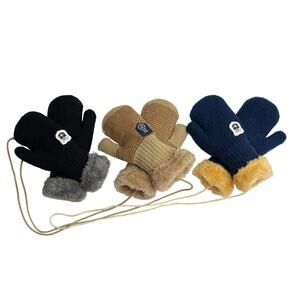 FS Jeans Toddler 1-2 YO Sherpa Lined Knit Mittens Blue Black Tan Winter Gloves